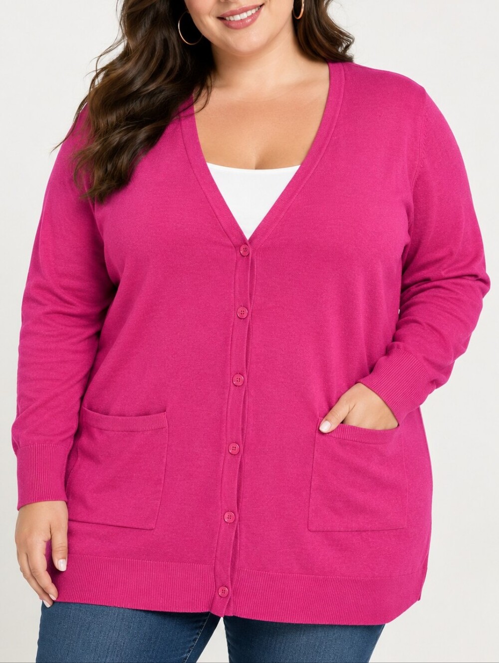 Torrid Hot Pink Knit Cardigan Sweater Size 3X 22-24 Womens Button Front Pockets